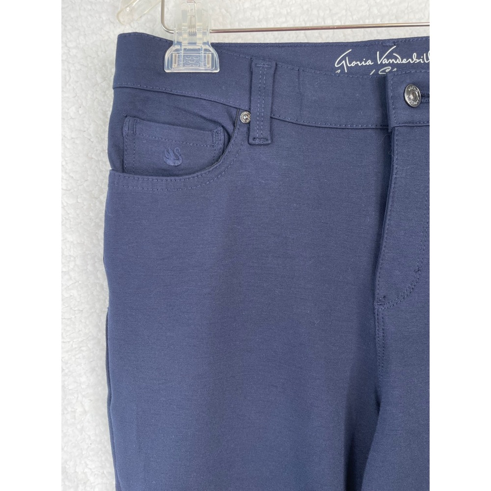 Gloria Vanderbilt Amanda Navy Blue Slimming Straight Leg Pants Womens 8 Studded - Picture 4 of 14